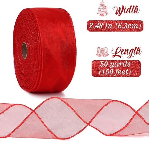 Derayee Gold Organza Wired Ribbon ، 2-1/2 inch × 50 ياردة حافة ميتاليك حافة عيد الميلاد الزخرفية الشريط الشاحن لأكبالة عيد الميلاد ، تزيين شجرة عيد الميلاد ، غلاف الهدايا in Kuwait