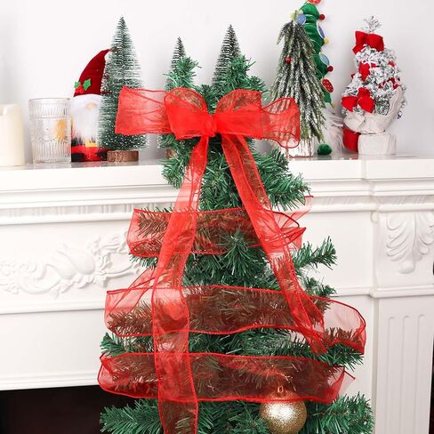 Derayee Gold Organza Wired Ribbon ، 2-1/2 inch × 50 ياردة حافة ميتاليك حافة عيد الميلاد الزخرفية الشريط الشاحن لأكبالة عيد الميلاد ، تزيين شجرة عيد الميلاد ، غلاف الهدايا in Kuwait