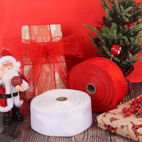 Derayee Gold Organza Wired Ribbon ، 2-1/2 inch × 50 ياردة حافة ميتاليك حافة عيد الميلاد الزخرفية الشريط الشاحن لأكبالة عيد الميلاد ، تزيين شجرة عيد الميلاد ، غلاف الهدايا in Kuwait