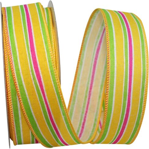 Reliant Ribbon Stripe Bright Linen Lines Wired Edge Ribbon, 1-1/2 Inch X 20 Yards, Pink in Saudi Arabia