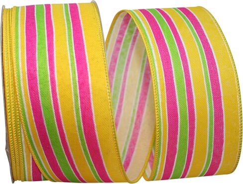 Reliant Ribbon Stripe Bright Linen Lines Wired Edge Ribbon, 1-1/2 Inch X 20 Yards, Pink in Saudi Arabia