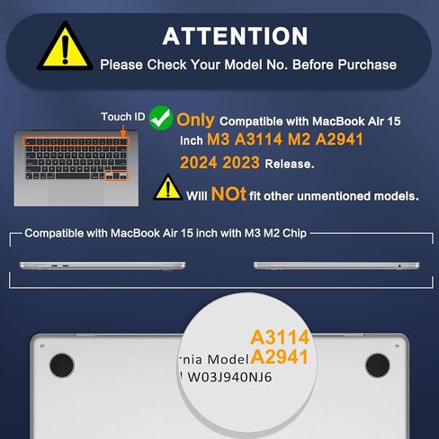 MOSISO Compatible with MacBook Air 15 inch Case 2025 2024 2023 Release M3 A3114 M2 A2941, Ultra-Thin Natural Original Color Plastic Hard Shell&Keyboard Cover&Screen Protector, Black in Saudi Arabia