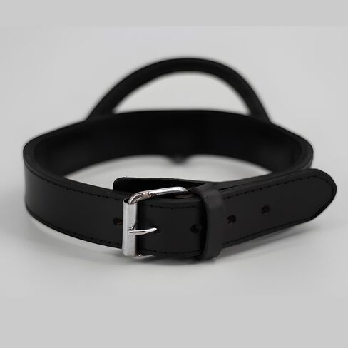 Genuine Leather Dog Collar with Rolled Handle, 1.5" Wide Black Adjustable Collar for Large Breeds - Heavy Duty for Walking & Training, Large in Saudi Arabia