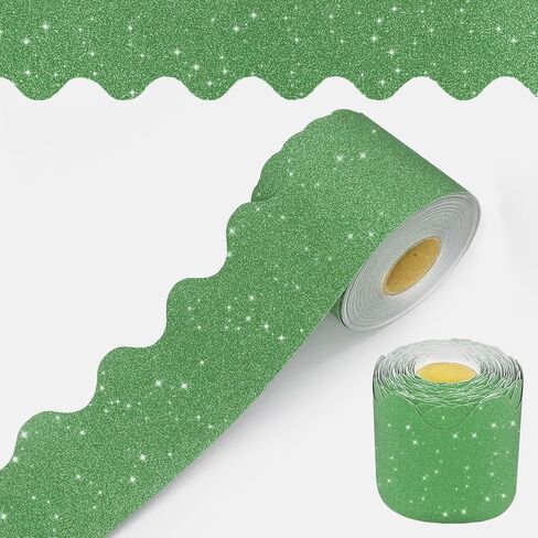 60 Feet Bulletin Board Borders, Glitter Scalloped Border Trim Holiday Decoration for School, Bulletin Board Border Decorative,Classroom Poster Office Party Wall Locker Decor (Light Pink) in Kuwait