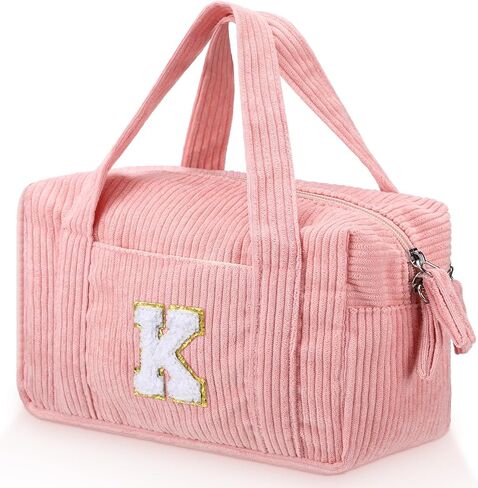 Sherr Large Pencil Pouch Pink Pencil Case Initial Pencil Pouch Preppy Cute Pencil Bag Aesthetic Corduroy Pen Case Capacity Zipper Stationery Bag Gift Ideal for Women(K) in Kuwait