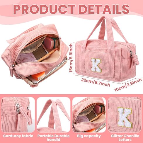 Sherr Large Pencil Pouch Pink Pencil Case Initial Pencil Pouch Preppy Cute Pencil Bag Aesthetic Corduroy Pen Case Capacity Zipper Stationery Bag Gift Ideal for Women(K) in Kuwait