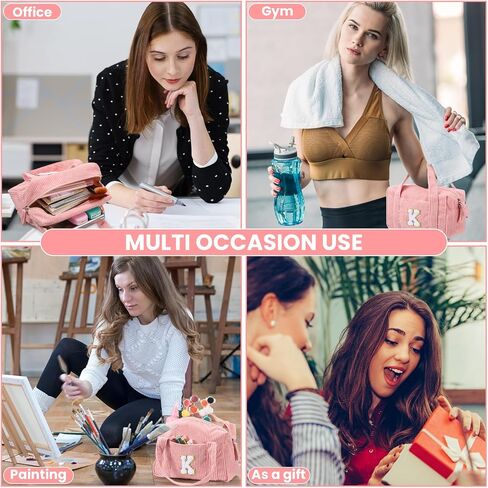 Sherr Large Pencil Pouch Pink Pencil Case Initial Pencil Pouch Preppy Cute Pencil Bag Aesthetic Corduroy Pen Case Capacity Zipper Stationery Bag Gift Ideal for Women(K) in Kuwait
