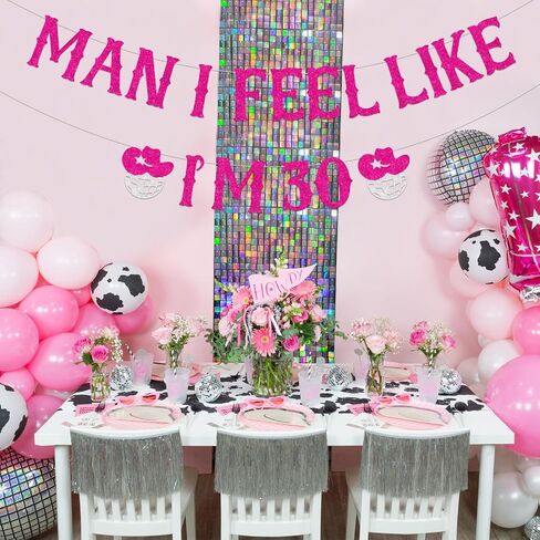 Sursurprise Western 30th Birthday Decorations, Man I Feel Like I'm 30 Banner, Disco Cowgirl Nashville 30th Birthday Party Supplies in Saudi Arabia