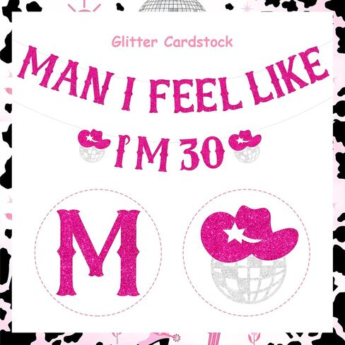 Sursurprise Western 30th Birthday Decorations, Man I Feel Like I'm 30 Banner, Disco Cowgirl Nashville 30th Birthday Party Supplies in Saudi Arabia