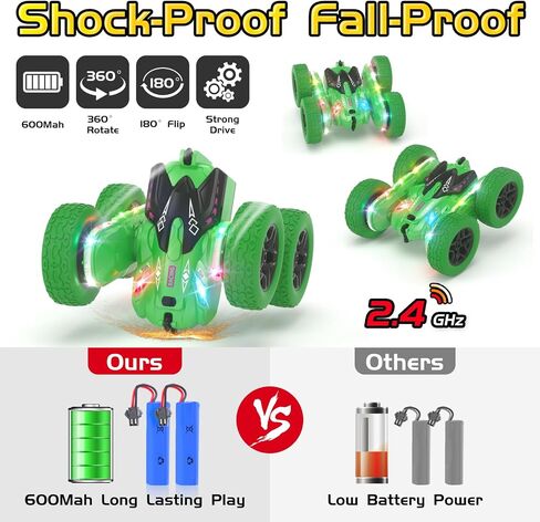 Remote Control Car, RC Cars, RC Stunt Car Toys New Upgraded Strip Light & Headlight, 6000mAH, 4WD 360° Rotating, Double Sided, Toy for Boys Girls Christmas Birthday Gift in Saudi Arabia