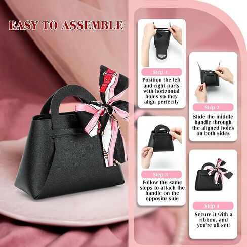 KAZIPA 12 Pack Leather Wedding Candy Gift Bags with Handle Reusable Party Favor Boxes for Baby Showers,Birthday,Christmas,Halloween,First Communion (Black) in Saudi Arabia