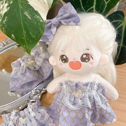 20cm /8" Doll Plush Doll's Clothes Set Cute Mermaid Style Dress and Hair Clips Stuffed Doll Clothing Accessories (Style 2- (Light Colour Fish Scales)) in Saudi Arabia