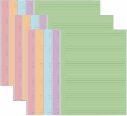 3 Hole Colorful Lined Paper - 100 Sheets/200 Pages Loose Leaf Paper Line Refills, Per Color 20 Sheets, 8.5" x 11" in Kuwait