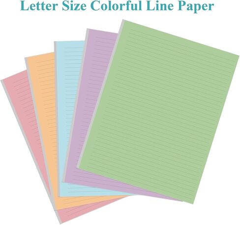 3 Hole Colorful Lined Paper - 100 Sheets/200 Pages Loose Leaf Paper Line Refills, Per Color 20 Sheets, 8.5" x 11" in Kuwait