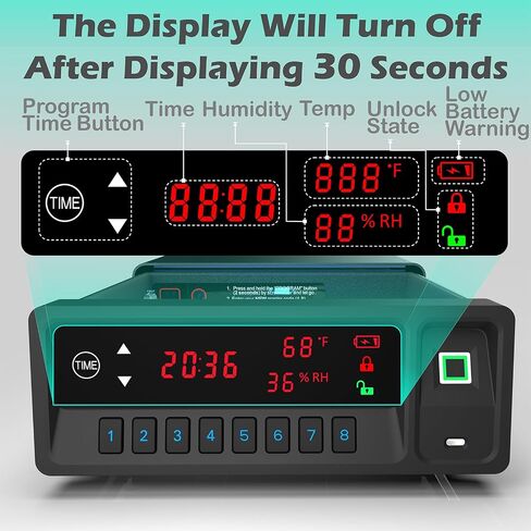 Smart Gun Safe with Security Cable - Biometric Pistol Safe for 2 Handgun 3 Ways Quick Access with Fingerprint/Keypad/Key, for Nightstand Bedside Home with LCD and Voice Guide (Black) in Saudi Arabia