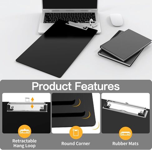 Legal Size Clipboard, 8.5 x 14 Black Plastic Long Clip Board with Low Profile Clip, 9 x 15 in, Suitable for Legal Lawers and Business, Office Supply in Kuwait