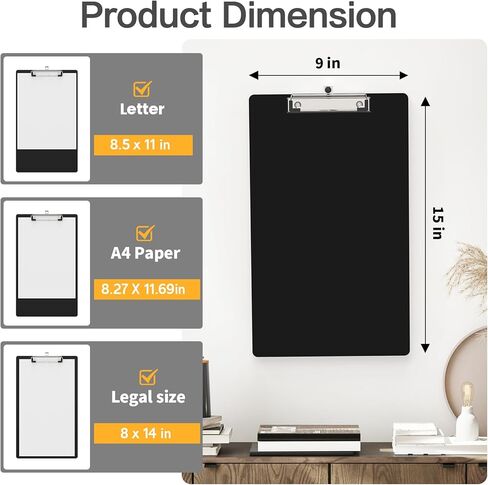 Legal Size Clipboard, 8.5 x 14 Black Plastic Long Clip Board with Low Profile Clip, 9 x 15 in, Suitable for Legal Lawers and Business, Office Supply in Kuwait