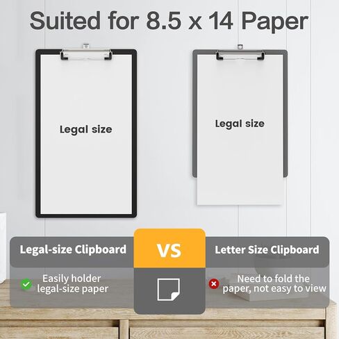 Legal Size Clipboard, 8.5 x 14 Black Plastic Long Clip Board with Low Profile Clip, 9 x 15 in, Suitable for Legal Lawers and Business, Office Supply in Kuwait