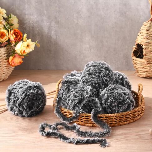Timgle 16 Skeins Soft Faux Fur Yarn Chunky Fluffy Plush Bulky Yarn for Knitting Crocheting Crafting, Total Length 16 x 32m,16 x 35 Yds (Black Gray) in Saudi Arabia
