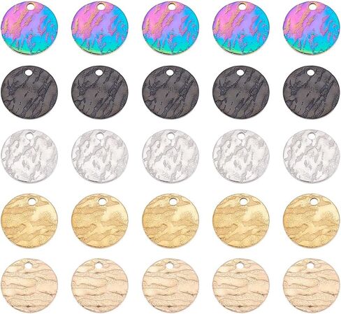PH PandaHall 50pc 5 Colors 10.5mm Stainless Steel Flat Round Pendants, Blank Message Word Tag Pendants Round Charms with Textured Pattern for Bracelet Earring JewelryGift Making in Saudi Arabia
