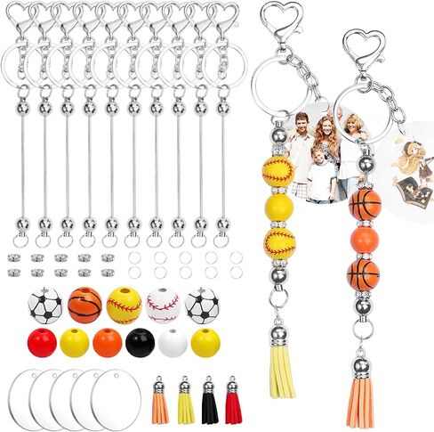 10Pcs Beadable Keychain Bars Bead for Keychain Making Metal Beaded Keychain for Jewelry Making Gift Pendant DIY Crafts in Saudi Arabia