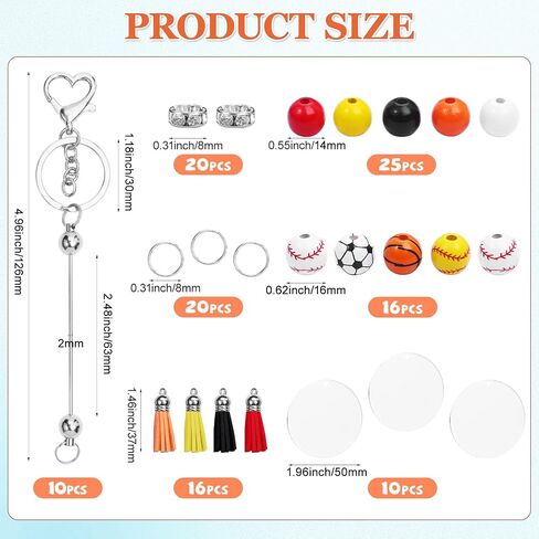 10Pcs Beadable Keychain Bars Bead for Keychain Making Metal Beaded Keychain for Jewelry Making Gift Pendant DIY Crafts in Saudi Arabia