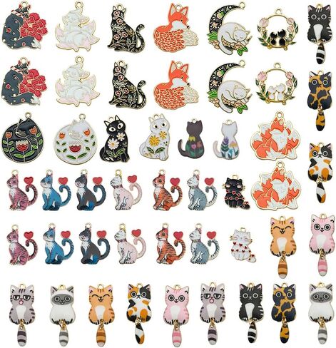 WOCRAFT 50pcs Enamel Bracelet Cat Charms for Jewelry Making Crafts DIY Necklace Bracelet Keychain Crafting Charms Kit (M769) in Kuwait