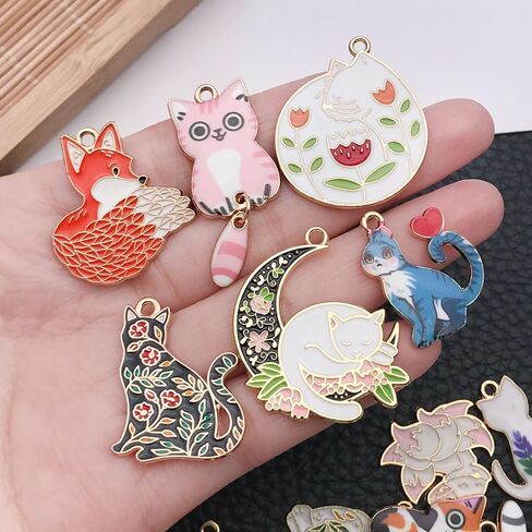 WOCRAFT 50pcs Enamel Bracelet Cat Charms for Jewelry Making Crafts DIY Necklace Bracelet Keychain Crafting Charms Kit (M769) in Kuwait