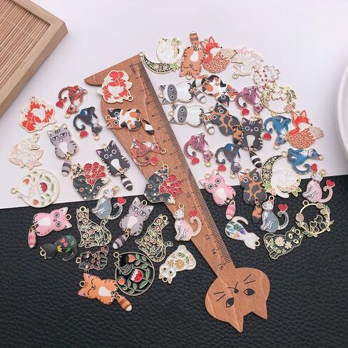 WOCRAFT 50pcs Enamel Bracelet Cat Charms for Jewelry Making Crafts DIY Necklace Bracelet Keychain Crafting Charms Kit (M769) in Kuwait