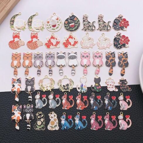 WOCRAFT 50pcs Enamel Bracelet Cat Charms for Jewelry Making Crafts DIY Necklace Bracelet Keychain Crafting Charms Kit (M769) in Kuwait
