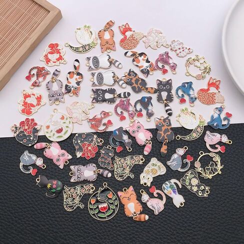 WOCRAFT 50pcs Enamel Bracelet Cat Charms for Jewelry Making Crafts DIY Necklace Bracelet Keychain Crafting Charms Kit (M769) in Kuwait