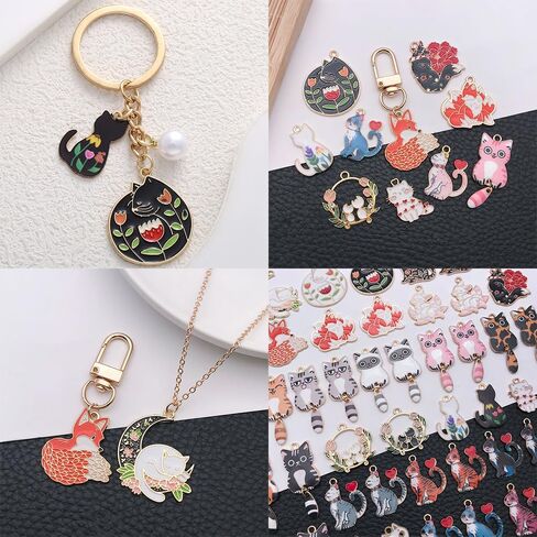 WOCRAFT 50pcs Enamel Bracelet Cat Charms for Jewelry Making Crafts DIY Necklace Bracelet Keychain Crafting Charms Kit (M769) in Kuwait