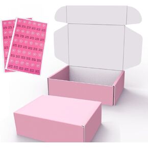 E-Commerce Shipping Small Pink Mailer Shipping Packaging Paper Box For Small Businesses,50-Pack with 60 Free Stickers, Jewelry Packaging Gift Packing Corrugated Cardboard Box