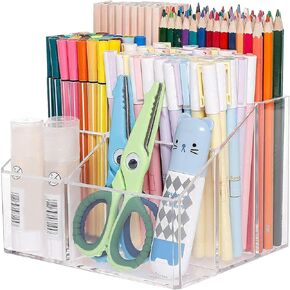 Yesesion Clear Pen Holder, Pen Organizer for Desk, Pencil Cup for Home Office, School Supplies, Art Stationery, Desktop Storage and Accessorizes for Card, Marker, Remote Control