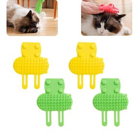 4Pcs 2-in-1 Cat Self Groomer, Scratcher Adjustable Cat Massager, Corner Wall Brush, Cat Face Scratchers Cat Self Groomer for iIndoor Cats(Green+Yellow)