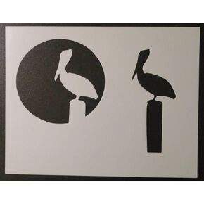 Reusable Sturdy Stencil Pelican Stork 2-Layer with Sun Moon 11" x 8.5" Stencil Logo Cut Stencil Sheet (not Paper) Arts and Crafts Material Scrapbooking for Airbrush Painting Drawing