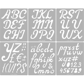 Aleks Melnyk No.41 Pyrography Stencils, Wood Burning 6 PCS Templates, Metal Letters Stencil for Engraving Wood and Patterns, Alphabet and Number, Lettering, Letting, Stainless Steel