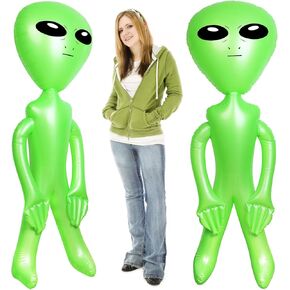 KIMOBER 2PCS Giant Inflatable Alien,Jumbo Green 60 Inch PVC Blow Up Martian Aliens Prop for Party Decorations Birthday Space Theme Party Halloween Easter Christmas