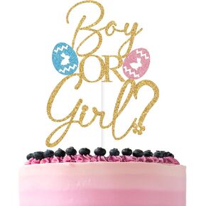 Gold Glitter Boy or Girl Cake Topper, Bunny He or She/What Will Our Little Bunny Be? Rabbit Bunny Easter Themed Baby Shower Gender Reveal Party Decorations Supplies