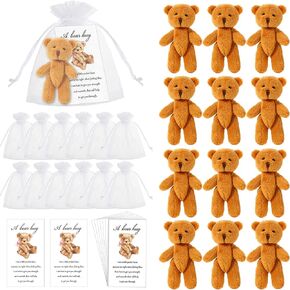 Zhanmai Set of 12 Mini Plush Bears Little Pocket Bears Sympathy Gift for Kids Inspirational Bear Hug Gift Card Party Favors White Organza Bags(Cute Style, 8-9 cm)