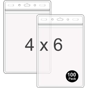 WTQ 100Pcs Clear VIP Badge Holders, Fit 4"x6" Insert, Zip Seal Plastic Passport Holder, Extra Large Work Badge Holder for Back Stage Badge