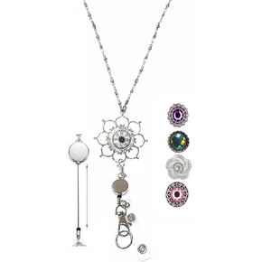 Hidden Hollow Beads Retractable Badge Reel, Snap Interchangable Women's Lanyard, Strong, ID Card Holder, Keys Teacher Nurse Cruise Key Keychain