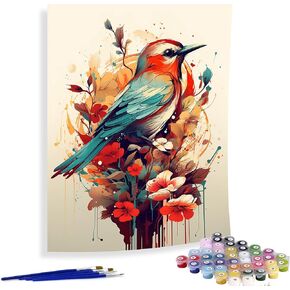 Diymood Paint by Numbers for Adults Bird, DIY Oil Painting Flower Acrylic Paint by Number Kits for Adults Beginner for Home Wall Decor 16x20 inch