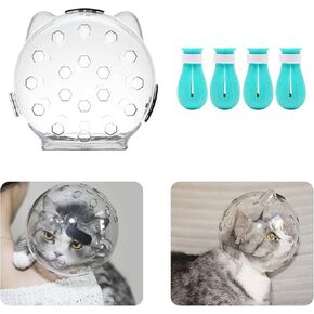 Bubble Muzzle & Boots for Nail Trimming, Cat Grooming Mask with Anti-Bite, Cat Astronaut Helmet, Breathable Muzzle & Silicone Paw Covers