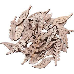 Stiesy 100 Pcs Leaves Shapes Wooden Slices Ornaments Unfinished Wood Piece Decorations Wooden Cutouts for Card Making DIY Craft Supplies