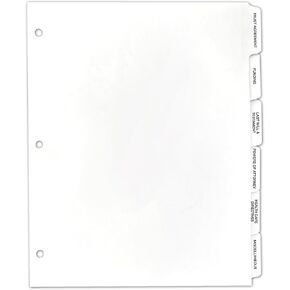 Estate Planning Index Tab Dividers. 5 Sets of 6 tabs per Package. (10Sets of 6Tabs)