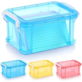 Patelai 3 Pcs Index Card Box 3 x 5 Inch Flash Note Card Holder Recipe Study Colored Storage Organizer for Office Teacher Gift(Yellow, Blue, Pink)