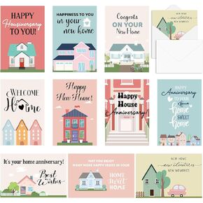 100 Pcs Happy Home Anniversary Cards with Envelopes, Blank New Home Welcome Cards Bulk, Real Estate Thank You Notes Housewarming Greeting Cards for Clients Neighbors Gifts, 4 x 6 Inch