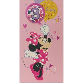 UK Greetings Disney 3rd Birthday Card For Her/Girl With Envelope - Badge Design - With Minnie Mouse, 121mm x 229mm