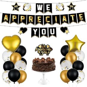 38PCS We Appreciate You Decorations Employee Appreciation Decorations Thank You Balloon Banner Sign Staff Appreciation Decorations Banner Thank You Week for Teacher Doctor Nurse Pastor Blue Gold